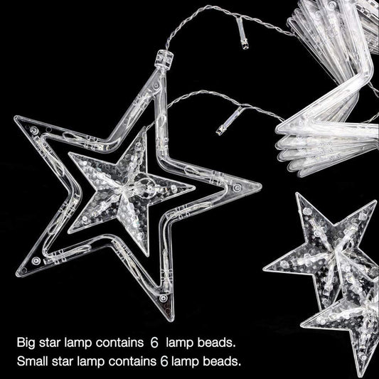 1253 12 Stars Curtain String Lights Window Curtain Lights With 8 Flashing Modes Decoration For Festivals